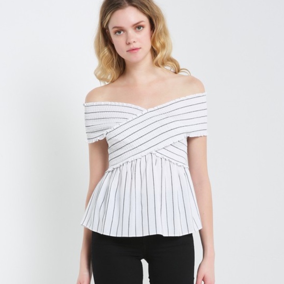 Tops - Striped off the shoulder top